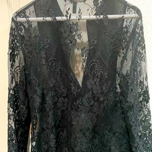 Black Lace Accent Long Sleeve Top